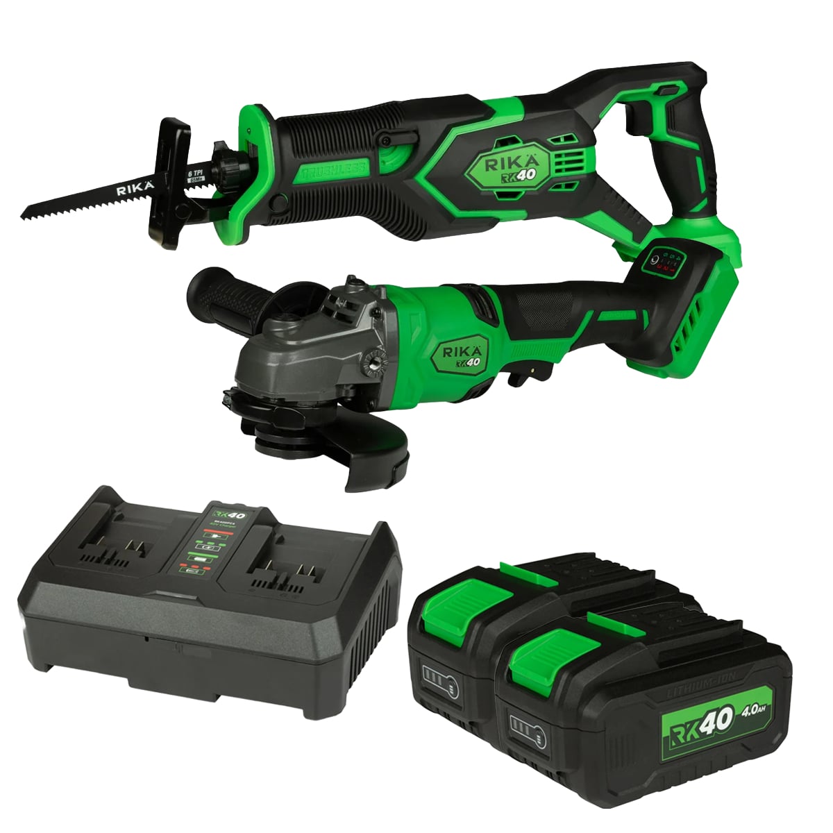 Rikä RK40 40V Demolition & Cutting Kit | 125mm Grinder + Recip Saw | Brushless | 2x 4.0Ah Batteries